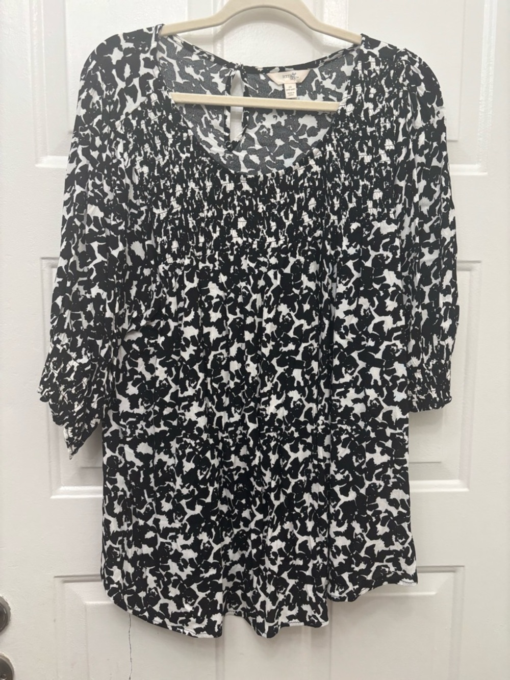 Terra & Sky Black and White Printed Smocked Yoke Tunic